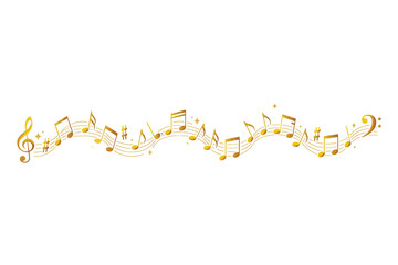 Golden Music Notes Floating on White Background © Yusra