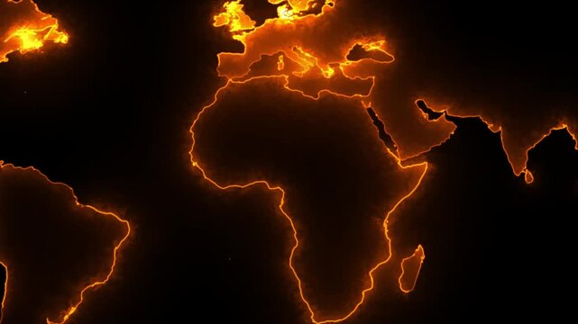 Glowing neon map outline with pulsing energy effect on black background, digital