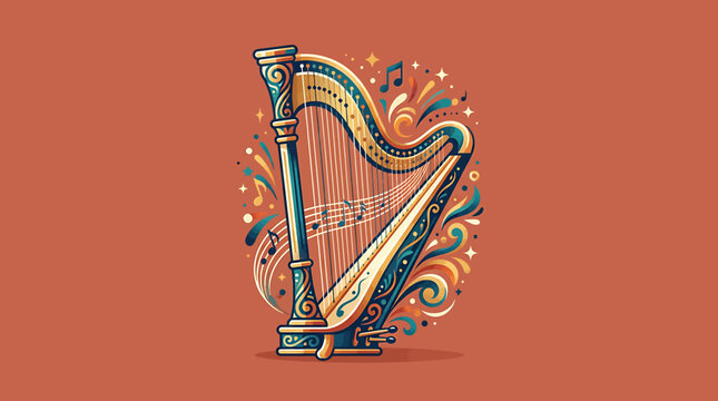 Vibrant Harp Instrument Music Symbol Art 1.