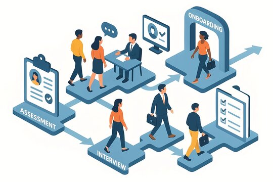 Isometric business recruitment and employee onboarding process vector