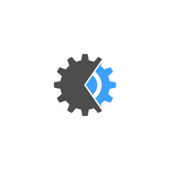 Obraz premium Modern Gear Vector Logo with Arrow, Industrial Technology Engineering Icon, Mechanical Cog Emblem, Automation, Manufacturing, Innovation, Corporate Branding Design