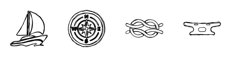 Collection of simple line art illustrations representing sailing and maritime activities, perfect for nautical themes © Vova7