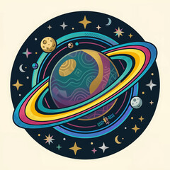 Vibrant Colorful Planet with Rings. © Akun