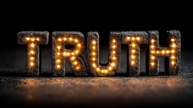 Illuminated Truth Sign Featuring Glowing Letters Against A Dark Background In A Dramatic Studio Setting
