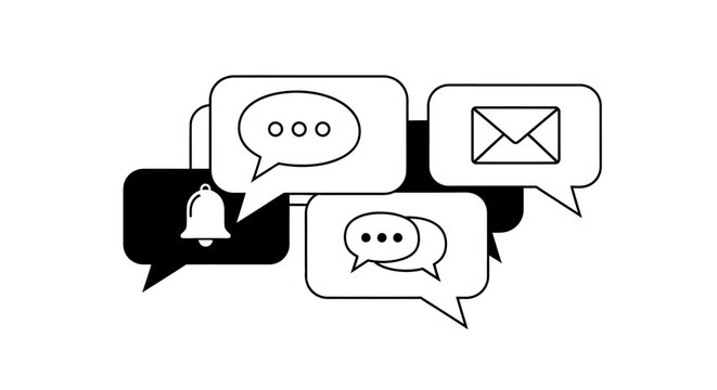Abstract speech bubbles with notification bell and email icon