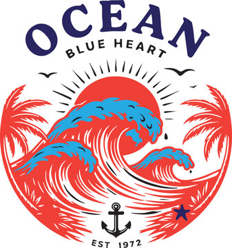 etro Red Ocean Wave and Sun Emblem Design