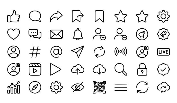 Social Media Web Outline Icon Pack Editable Stroke Vector Collection
