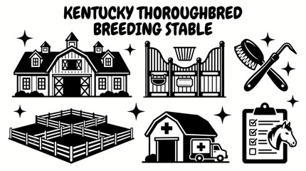 professional thoroughbred breeding stable in kentucky featuring elegant horse stalls grooming facilities fenced paddocks veterinary buildings premium barns and organized equine management © samira