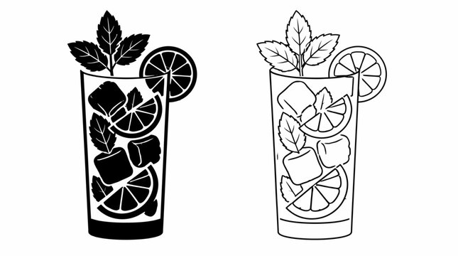 Mojito icons with lime and mint, minimalist vector set