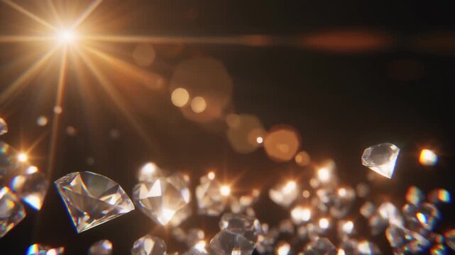 Crystal prisms outside the frame transform warm sunlight into shimmering bokeh highlights drifting across a dark elegant background with refined optical realism and luxury aesthetic.