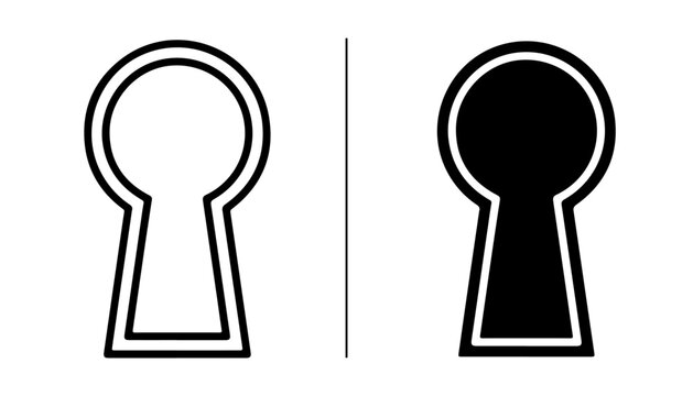 Keyhole Icons: A comparison of two keyhole icons, one outlined in white and the other solid black, presented side-by-side, symbolizing access, mystery, and security.