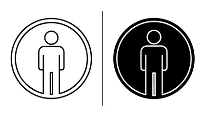 Duality of Man: A striking graphic representation depicting two stylized figures of a man, one in a clear outline and the other in silhouette, enclosed within circles. © iconstore