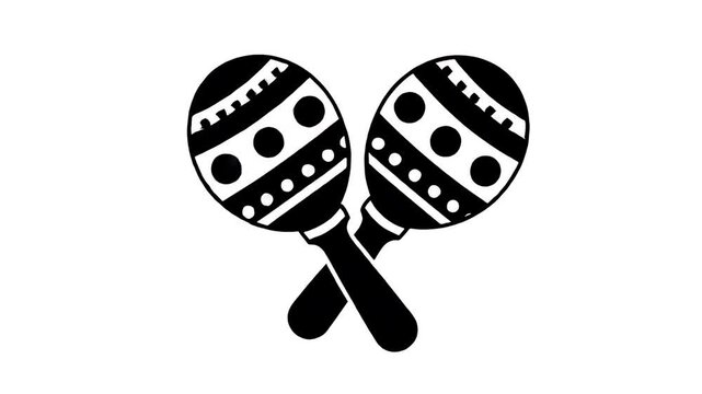 Two black maracas crossed on a white background, musical instrument, sound percussion, party rhythm element