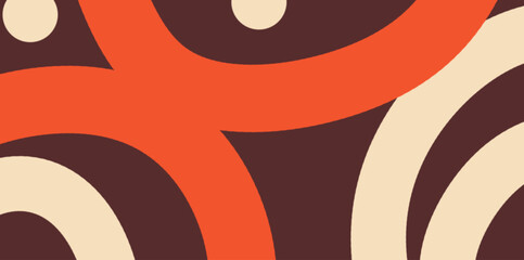 Groovy Mid-Century Modern Abstract Pattern Vector. Abstract composition with circles and bold curved lines in warm terracotta and brown. © High