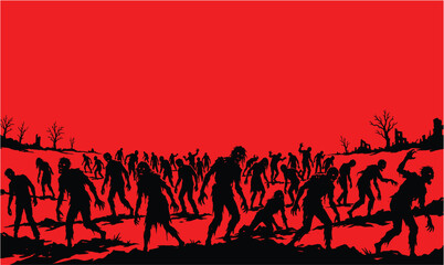 Fototapeta premium Creepy zombie silhouettes walking. Horror background.