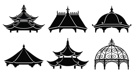Black and white asian style roof silhouettes © MohammadMasud