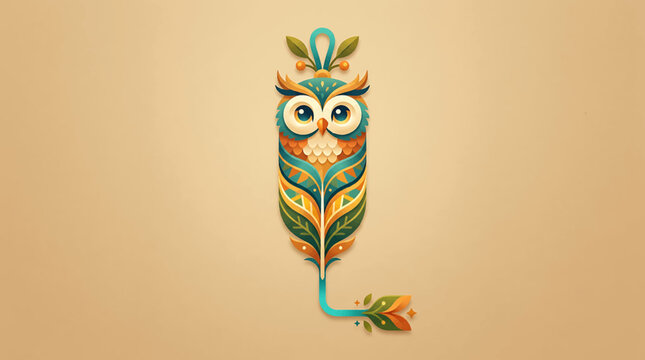 Colorful owl feathered decorative illustration art.