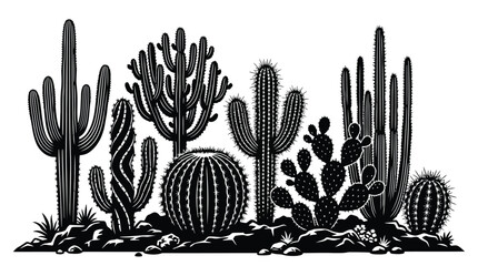 Black and white cactus illustration on white background © MohammadMasud