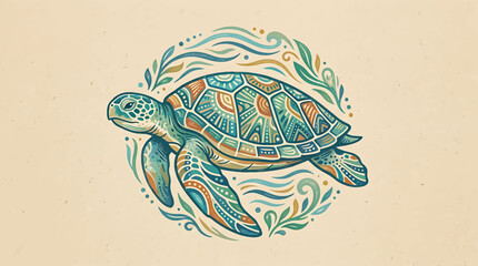 Colorful Sea Turtle Swimming Ocean Waters. © Akun