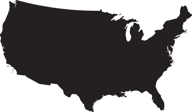 Silhouette map of the united states of america with geography silhouette territory location politics isolated