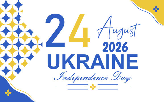 Modern Ukraine Independence Day banner featuring blue and yellow geometric ornaments with elegant typography. Perfect for national celebrations, greeting cards, posters, and websites.