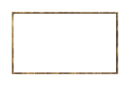 3D render wooden rectangle frame isolated on transparent background, empty minimal wood border line for photo picture mockup.