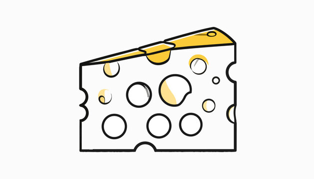 Swiss cheese wedge with holes in minimalist line art style