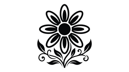 Fototapeta premium Black flower icon with leaves