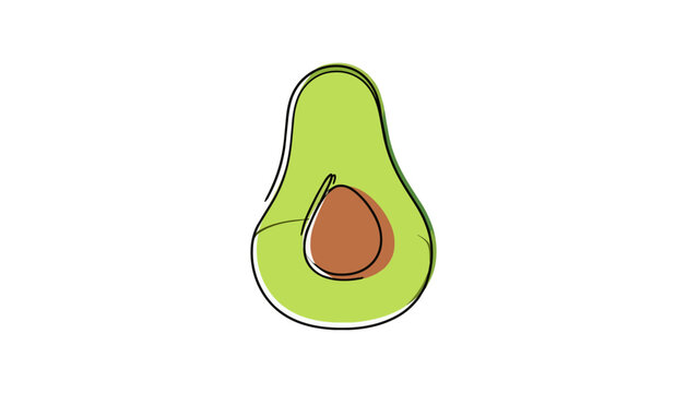Fresh half avocado with seed in minimalist line art style