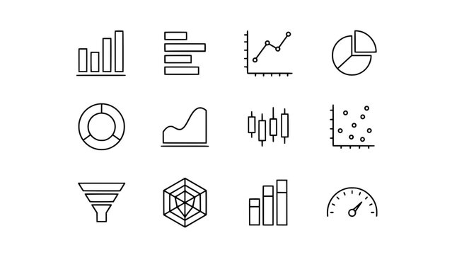Charts and Graphs Including Bar Charts, Pie Charts, Line Graphs, Scatter Plots, and More for Data Visualization