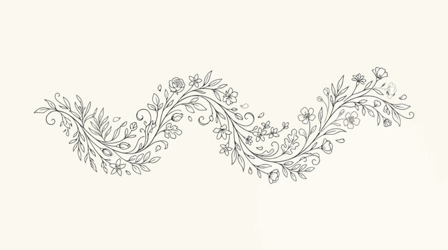 Black line drawing of floral border