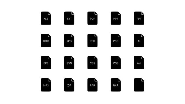 Files with Various Extensions Arranged in a 4x3 Grid Featuring File Icons, Document Icons, Xls with Txt and Pdf Elements for Ppt, Doc Projects, Clean