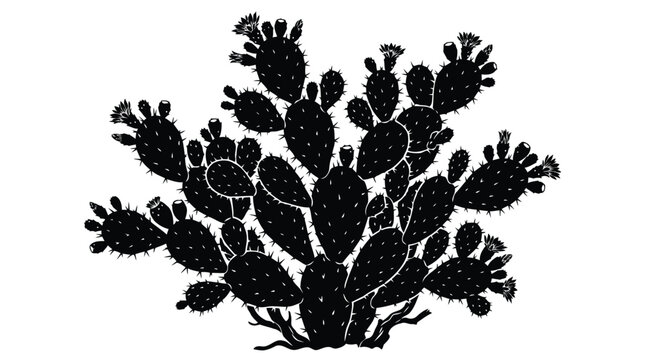 Black silhouette of a prickly pear cactus plant