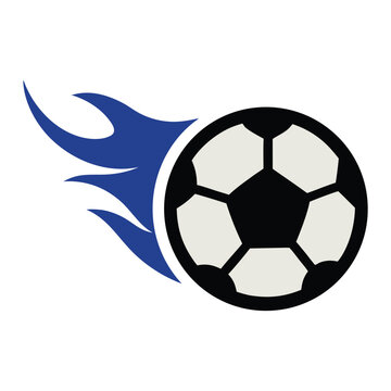 Dynamic Soccer Ball With Blue Flame Vector Illustration Sports Emblem Design