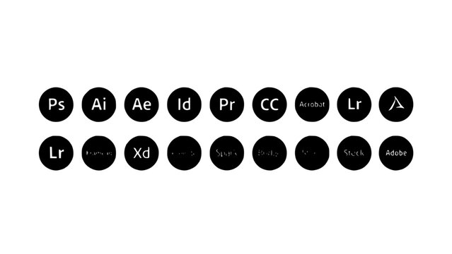 Adobe Creative Cloud Icons Featuring Ps, Ai, Ae, Id, Pr, Cc, Lr, Xd, and Adobe Featuring Ps, Ai, Ae with Id and Pr Elements for Cc, Lr Projects