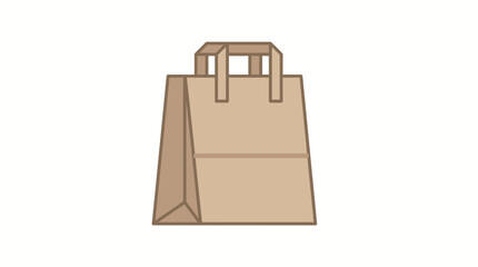 Paper bag with handles stands upright as a simple icon representing sustainable shopping and eco-friendly consumer habits. © yanto