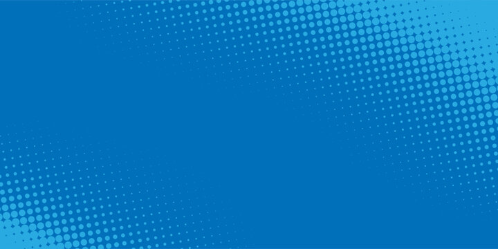 Vibrant blue retro halftone dot pattern featuring a dynamic diagonal light blue gradient over a bold royal blue background.