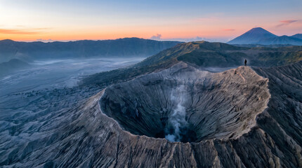 Fototapeta premium Aerial View of Mount Bromo Crater at Sunrise in East Java Indonesia