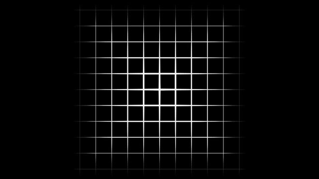 Geometric grid wipe transition animation loop featuring scaling white squares transitioning from a solid black screen to a solid white screen and reversing back to black