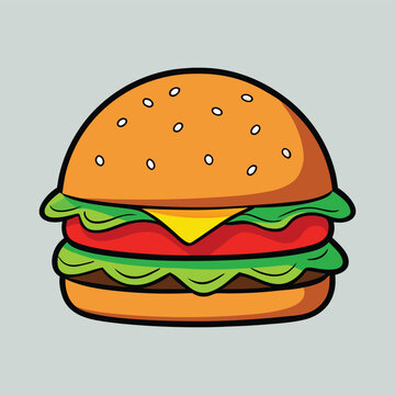 Delicious Hamburger Food Cartoon Illustration Artwork For Fun Creative Design Projects