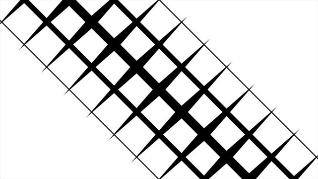 Geometric grid wipe transition animation loop featuring expanding diagonal black and white lines and diamond shapes, transitioning from a solid black screen to white and reversing back to black