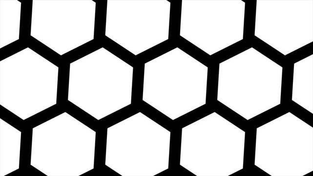Geometric wipe transition animation loop featuring rotating and scaling white hexagons transitioning from a solid black screen to a solid white screen and reversing back to black