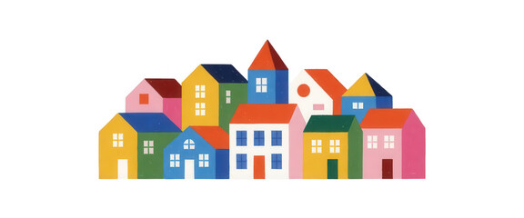 Fototapeta premium Colorful Village Houses Transparent Background