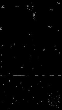 Abstract white lines on black background. Scattered squiggles, dashes and thin strokes animations on dark backdrop.