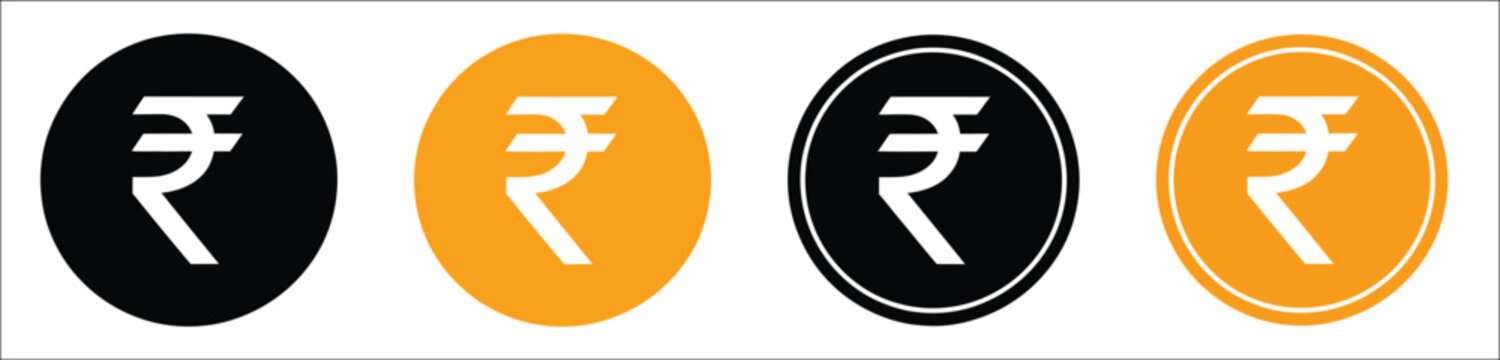 Rupee symbol icons with Indian Rs currency signs, minimal black and white financial graphics, accounting symbols, and digital payment elements, vector, designs