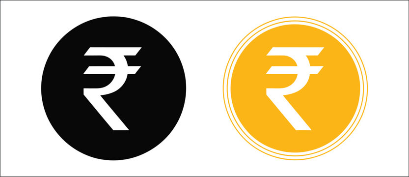 Rupee symbol icons with Indian Rs currency signs, minimal black and white financial graphics, accounting symbols, and digital payment elements, vector, designs