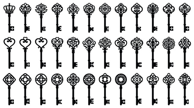 Collection of antique skeleton keys on white