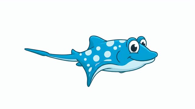 Cute cartoon blue spotted stingray swimming isolated on white background motion graphic
