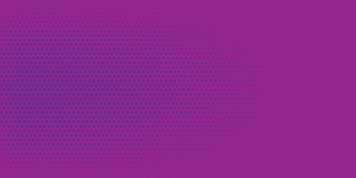 Vibrant purple halftone background featuring a geometric gradient pattern of small blue oval and dot shapes.