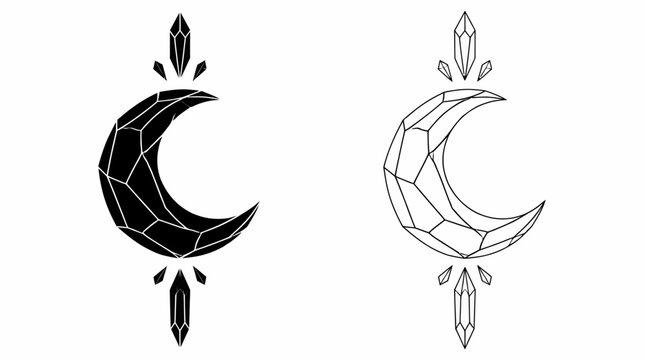 Geometric crystal crescent moon symbol set, minimalist boho design